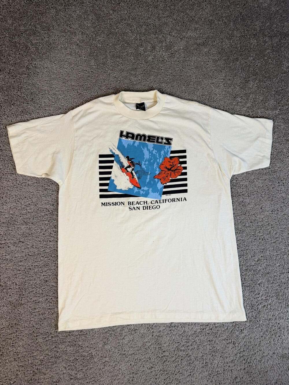 Vintage Hamel's Surf Shop Shirt Mens XL White Mission Beach San Diego 80s